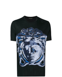 schwarzes bedrucktes T-Shirt mit einem Rundhalsausschnitt von Versace