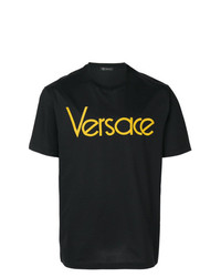 schwarzes bedrucktes T-Shirt mit einem Rundhalsausschnitt von Versace