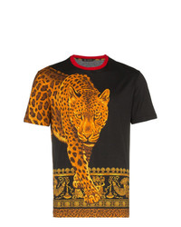 schwarzes bedrucktes T-Shirt mit einem Rundhalsausschnitt von Versace