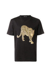 schwarzes bedrucktes T-Shirt mit einem Rundhalsausschnitt von Versace