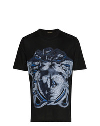 schwarzes bedrucktes T-Shirt mit einem Rundhalsausschnitt von Versace