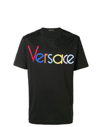 schwarzes bedrucktes T-Shirt mit einem Rundhalsausschnitt von Versace