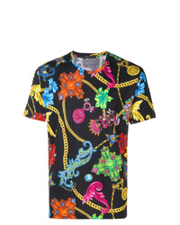 schwarzes bedrucktes T-Shirt mit einem Rundhalsausschnitt von Versace