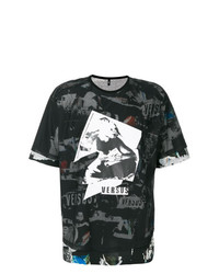 schwarzes bedrucktes T-Shirt mit einem Rundhalsausschnitt von Versus