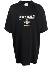 schwarzes bedrucktes T-Shirt mit einem Rundhalsausschnitt von Vetements