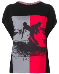 schwarzes bedrucktes T-Shirt mit einem Rundhalsausschnitt von Victoria Beckham