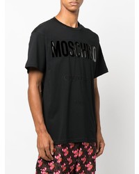 schwarzes bedrucktes T-Shirt mit einem Rundhalsausschnitt von Moschino