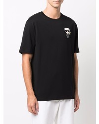 schwarzes bedrucktes T-Shirt mit einem Rundhalsausschnitt von Karl Lagerfeld