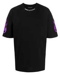 schwarzes bedrucktes T-Shirt mit einem Rundhalsausschnitt von Vision Of Super