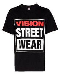 schwarzes bedrucktes T-Shirt mit einem Rundhalsausschnitt von Vision Street Wear