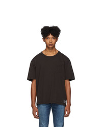 schwarzes bedrucktes T-Shirt mit einem Rundhalsausschnitt von VISVIM