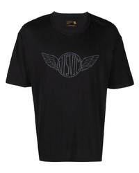 schwarzes bedrucktes T-Shirt mit einem Rundhalsausschnitt von VISVIM