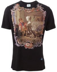 schwarzes bedrucktes T-Shirt mit einem Rundhalsausschnitt von Vivienne Westwood