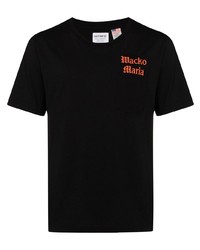 schwarzes bedrucktes T-Shirt mit einem Rundhalsausschnitt von Wacko Maria