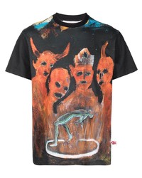 schwarzes bedrucktes T-Shirt mit einem Rundhalsausschnitt von Walter Van Beirendonck