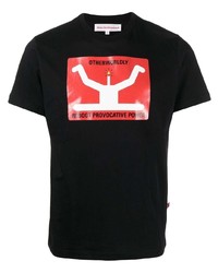 schwarzes bedrucktes T-Shirt mit einem Rundhalsausschnitt von Walter Van Beirendonck