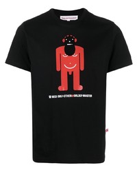 schwarzes bedrucktes T-Shirt mit einem Rundhalsausschnitt von Walter Van Beirendonck