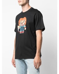 schwarzes bedrucktes T-Shirt mit einem Rundhalsausschnitt von Mostly Heard Rarely Seen 8-Bit