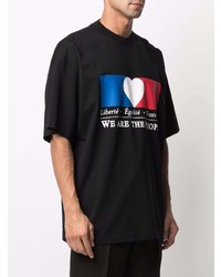 schwarzes bedrucktes T-Shirt mit einem Rundhalsausschnitt von Vetements