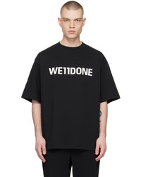schwarzes bedrucktes T-Shirt mit einem Rundhalsausschnitt von We11done