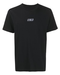 schwarzes bedrucktes T-Shirt mit einem Rundhalsausschnitt von White Mountaineering