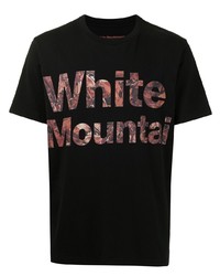 schwarzes bedrucktes T-Shirt mit einem Rundhalsausschnitt von White Mountaineering