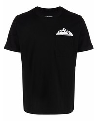 schwarzes bedrucktes T-Shirt mit einem Rundhalsausschnitt von White Mountaineering