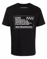 schwarzes bedrucktes T-Shirt mit einem Rundhalsausschnitt von White Mountaineering