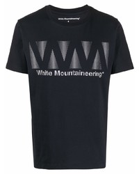 schwarzes bedrucktes T-Shirt mit einem Rundhalsausschnitt von White Mountaineering