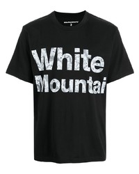 schwarzes bedrucktes T-Shirt mit einem Rundhalsausschnitt von White Mountaineering