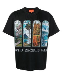 schwarzes bedrucktes T-Shirt mit einem Rundhalsausschnitt von Who Decides War