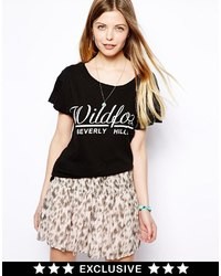 schwarzes bedrucktes T-Shirt mit einem Rundhalsausschnitt von Wildfox Couture