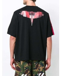 schwarzes bedrucktes T-Shirt mit einem Rundhalsausschnitt von Marcelo Burlon County of Milan