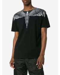 schwarzes bedrucktes T-Shirt mit einem Rundhalsausschnitt von Marcelo Burlon County of Milan