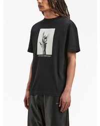 schwarzes bedrucktes T-Shirt mit einem Rundhalsausschnitt von Palm Angels