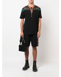 schwarzes bedrucktes T-Shirt mit einem Rundhalsausschnitt von Marcelo Burlon County of Milan