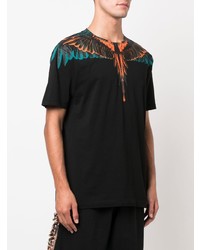 schwarzes bedrucktes T-Shirt mit einem Rundhalsausschnitt von Marcelo Burlon County of Milan