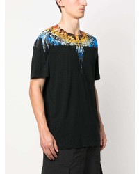 schwarzes bedrucktes T-Shirt mit einem Rundhalsausschnitt von Marcelo Burlon County of Milan