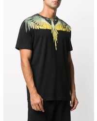 schwarzes bedrucktes T-Shirt mit einem Rundhalsausschnitt von Marcelo Burlon County of Milan