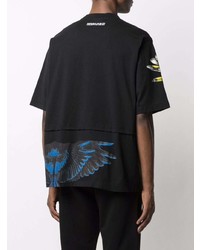 schwarzes bedrucktes T-Shirt mit einem Rundhalsausschnitt von Marcelo Burlon County of Milan