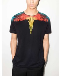 schwarzes bedrucktes T-Shirt mit einem Rundhalsausschnitt von Marcelo Burlon County of Milan