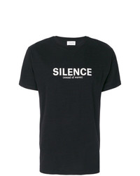 schwarzes bedrucktes T-Shirt mit einem Rundhalsausschnitt von Wood Wood