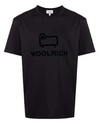 schwarzes bedrucktes T-Shirt mit einem Rundhalsausschnitt von Woolrich