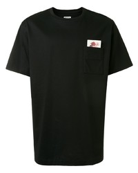 schwarzes bedrucktes T-Shirt mit einem Rundhalsausschnitt von Wooyoungmi