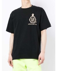 schwarzes bedrucktes T-Shirt mit einem Rundhalsausschnitt von A Bathing Ape