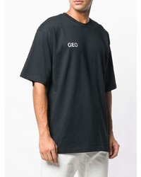 schwarzes bedrucktes T-Shirt mit einem Rundhalsausschnitt von Geo