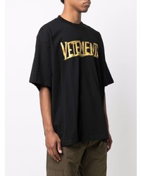 schwarzes bedrucktes T-Shirt mit einem Rundhalsausschnitt von Vetements