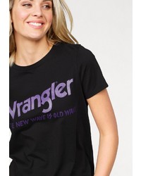 schwarzes bedrucktes T-Shirt mit einem Rundhalsausschnitt von Wrangler