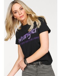 schwarzes bedrucktes T-Shirt mit einem Rundhalsausschnitt von Wrangler