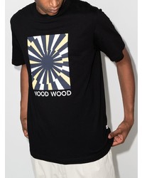 schwarzes bedrucktes T-Shirt mit einem Rundhalsausschnitt von Wood Wood